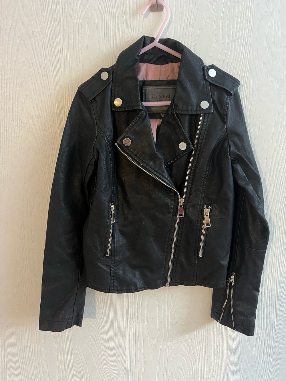Ci Sono Black Faux Leather Moto Jacket with Silver Hardware